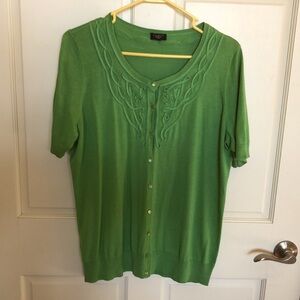Women’s Talbots green, button down, short sleeve sweater size L never worn